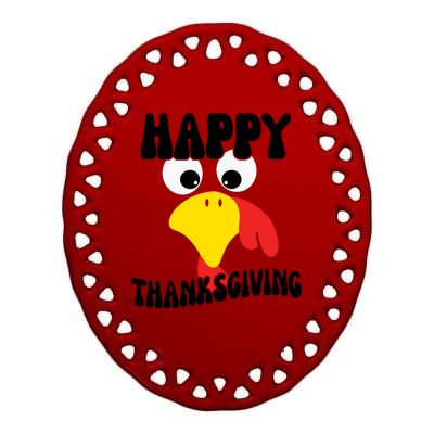 Happy Thanksigiving Gobble Turkey Face Ceramic Oval Ornament