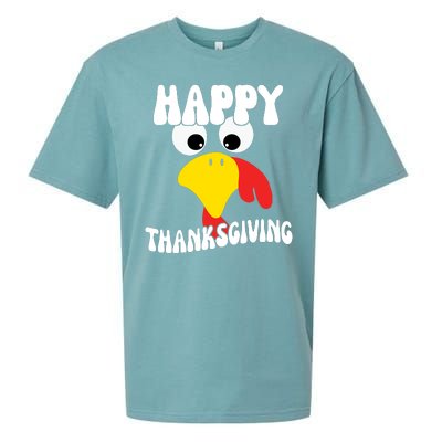 Happy Thanksigiving Gobble Turkey Face Sueded Cloud Jersey T-Shirt