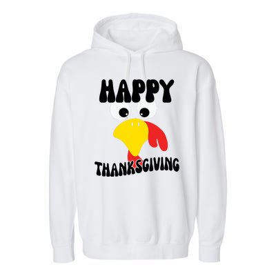 Happy Thanksigiving Gobble Turkey Face Garment-Dyed Fleece Hoodie