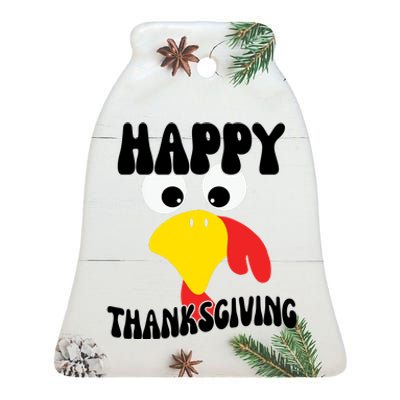 Happy Thanksigiving Gobble Turkey Face Ceramic Bell Ornament