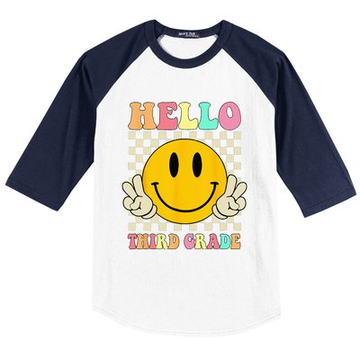 Hello Third Grade Hippie Smile Face 3rd Grade Back To School Baseball Sleeve Shirt