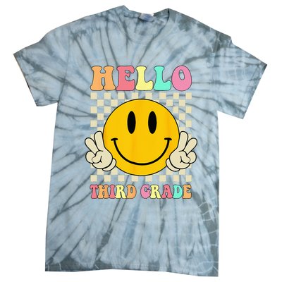 Hello Third Grade Hippie Smile Face 3rd Grade Back To School Tie-Dye T-Shirt