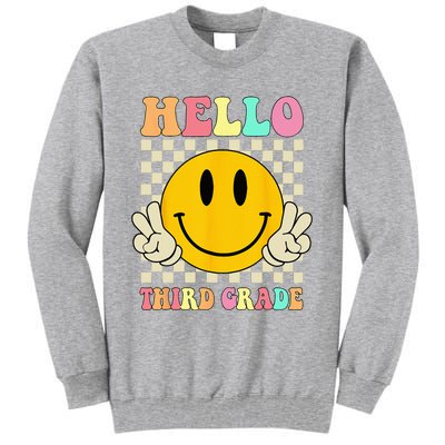 Hello Third Grade Hippie Smile Face 3rd Grade Back To School Tall Sweatshirt