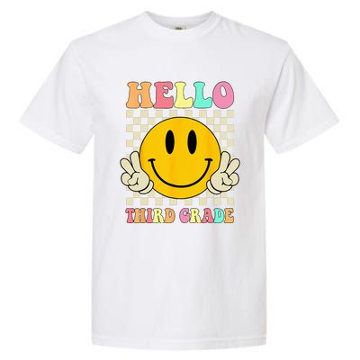 Hello Third Grade Hippie Smile Face 3rd Grade Back To School Garment-Dyed Heavyweight T-Shirt