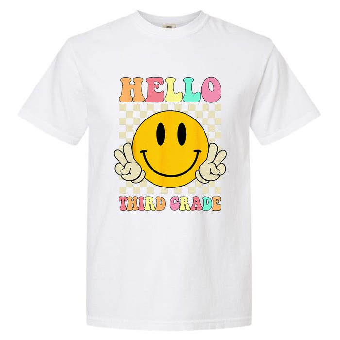 Hello Third Grade Hippie Smile Face 3rd Grade Back To School Garment-Dyed Heavyweight T-Shirt