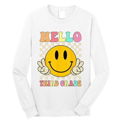 Hello Third Grade Hippie Smile Face 3rd Grade Back To School Long Sleeve Shirt