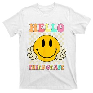 Hello Third Grade Hippie Smile Face 3rd Grade Back To School T-Shirt