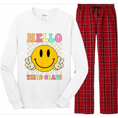 Hello Third Grade Hippie Smile Face 3rd Grade Back To School Long Sleeve Pajama Set