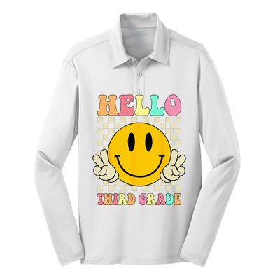 Hello Third Grade Hippie Smile Face 3rd Grade Back To School Silk Touch Performance Long Sleeve Polo