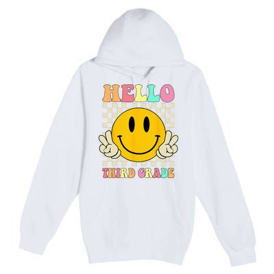 Hello Third Grade Hippie Smile Face 3rd Grade Back To School Premium Pullover Hoodie