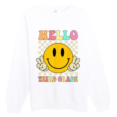 Hello Third Grade Hippie Smile Face 3rd Grade Back To School Premium Crewneck Sweatshirt