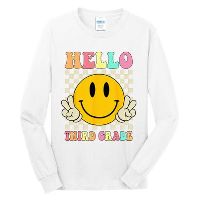 Hello Third Grade Hippie Smile Face 3rd Grade Back To School Tall Long Sleeve T-Shirt