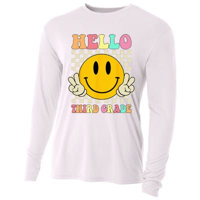 Hello Third Grade Hippie Smile Face 3rd Grade Back To School Cooling Performance Long Sleeve Crew