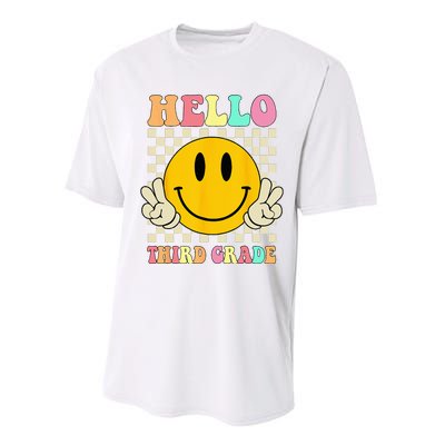 Hello Third Grade Hippie Smile Face 3rd Grade Back To School Performance Sprint T-Shirt