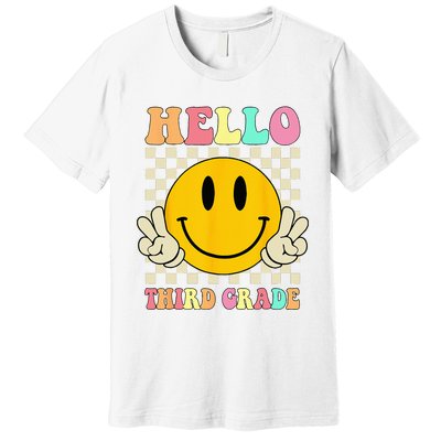 Hello Third Grade Hippie Smile Face 3rd Grade Back To School Premium T-Shirt