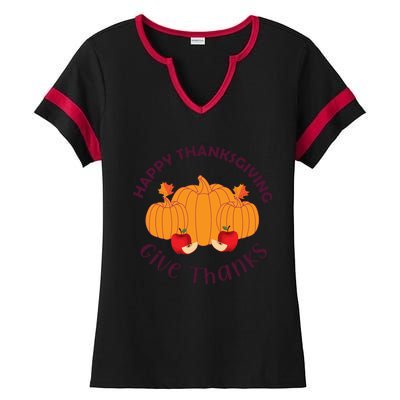 Happy Thanksgiving Give Thanks Graphic Ladies Halftime Notch Neck Tee