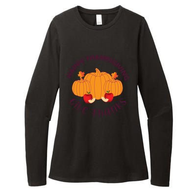 Happy Thanksgiving Give Thanks Graphic Womens CVC Long Sleeve Shirt