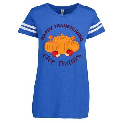 Happy Thanksgiving Give Thanks Graphic Enza Ladies Jersey Football T-Shirt