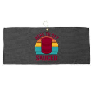 Here To Get Sauced Funny Retro Large Microfiber Waffle Golf Towel