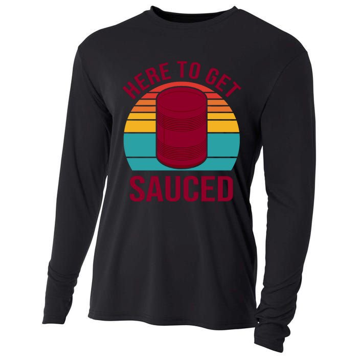 Here To Get Sauced Funny Retro Cooling Performance Long Sleeve Crew