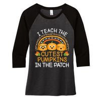 Halloween Teacher: Guide the Adorable Patch Pumpkins Women's Tri-Blend 3/4-Sleeve Raglan Shirt