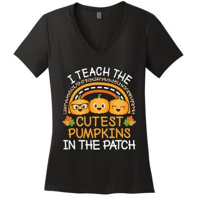 Halloween Teacher: Guide the Adorable Patch Pumpkins Women's V-Neck T-Shirt