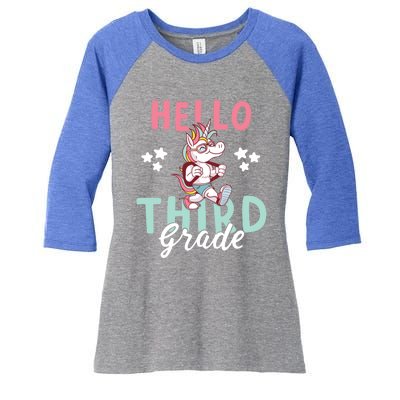 Hello Third Grade Unicorn And Teachers Gift Women's Tri-Blend 3/4-Sleeve Raglan Shirt