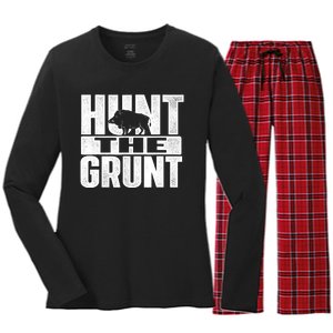 Hunt The Grunt - Boar Hunting Wild Hog Hunter Women's Long Sleeve Flannel Pajama Set 