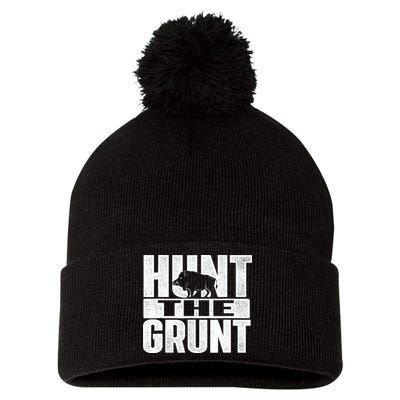 Hunt The Grunt - Boar Hunting Wild Hog Hunter Pom Pom 12in Knit Beanie