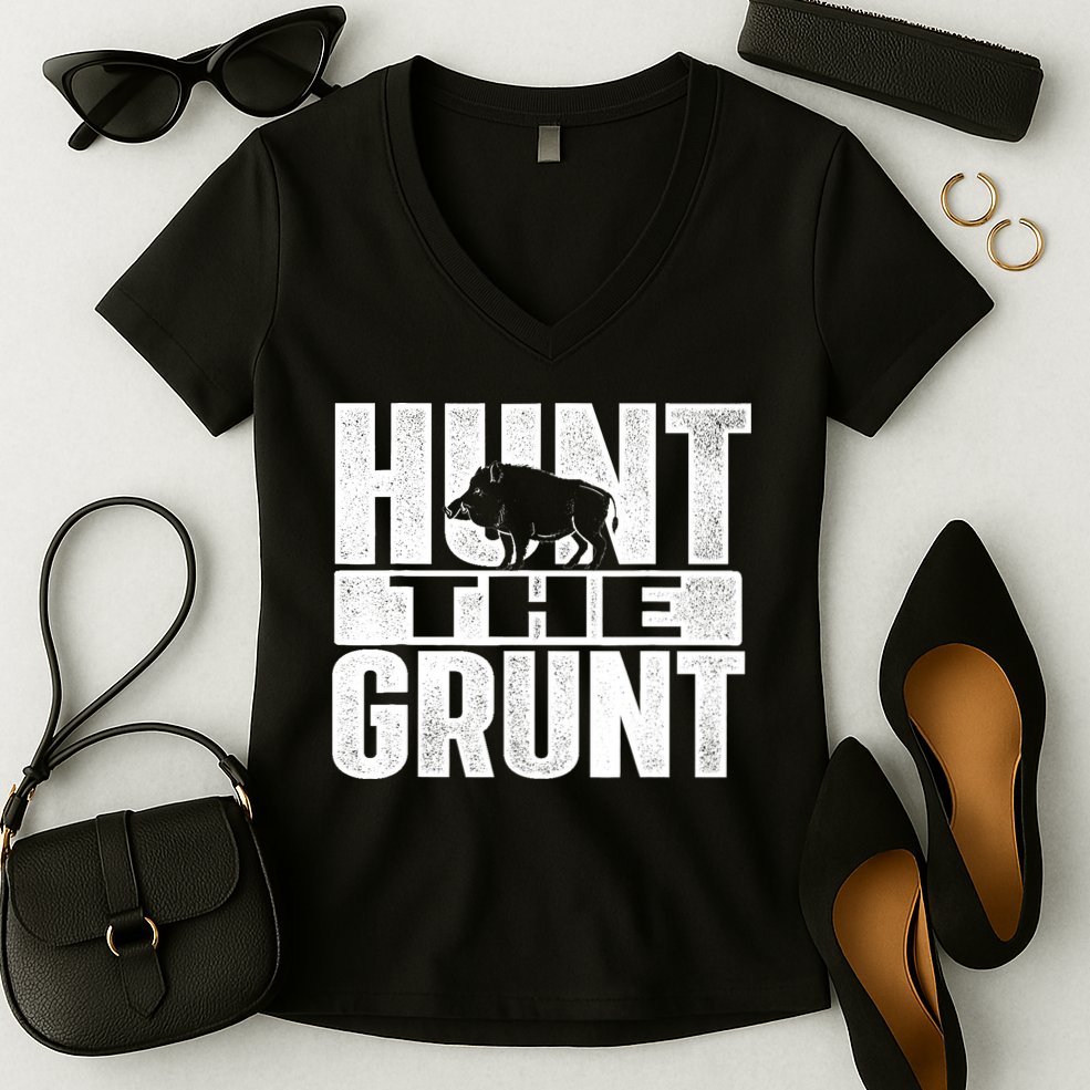 Hunt The Grunt - Boar Hunting Wild Hog Hunter Women's V-Neck T-Shirt