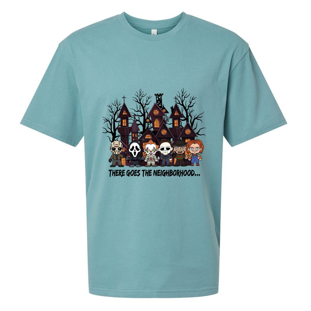 Halloween There Goes The Neighborhood Horror Characters Sueded Cloud Jersey T-Shirt