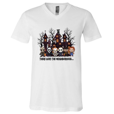 Halloween There Goes The Neighborhood Horror Characters V-Neck T-Shirt