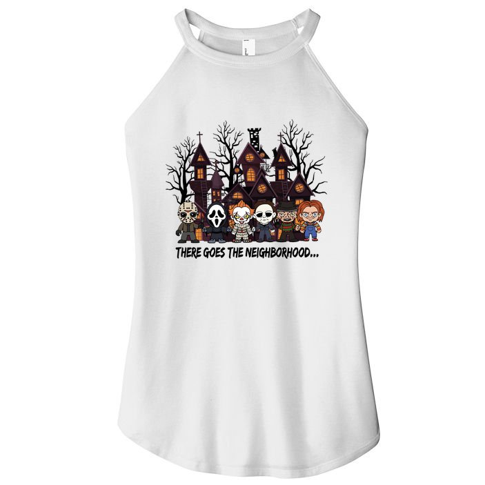 Halloween There Goes The Neighborhood Horror Characters Women's Perfect Tri Rocker Tank
