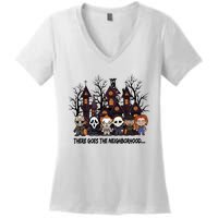 Halloween There Goes The Neighborhood Horror Characters Women's V-Neck T-Shirt