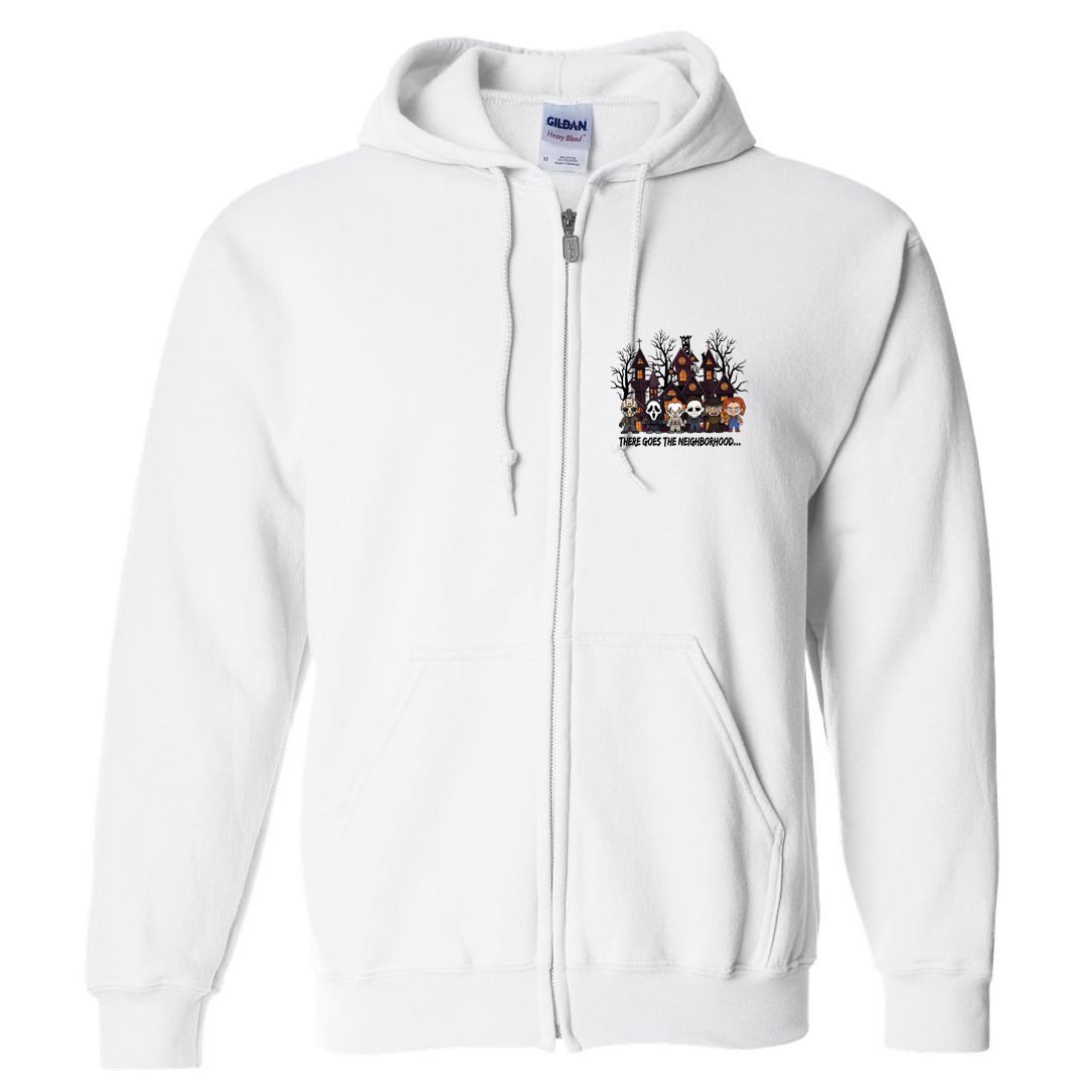 Halloween There Goes The Neighborhood Horror Characters Full Zip Hoodie