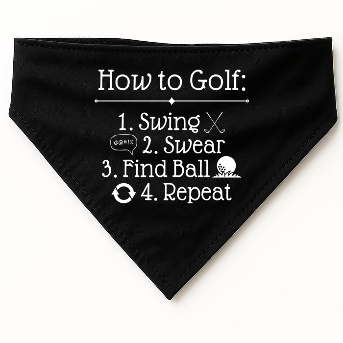How To Golf Swing Swear Find Ball Repeat Funny USA-Made Doggie Bandana