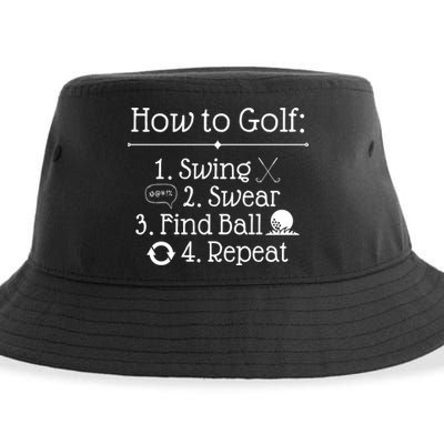 How To Golf Swing Swear Find Ball Repeat Funny Sustainable Bucket Hat