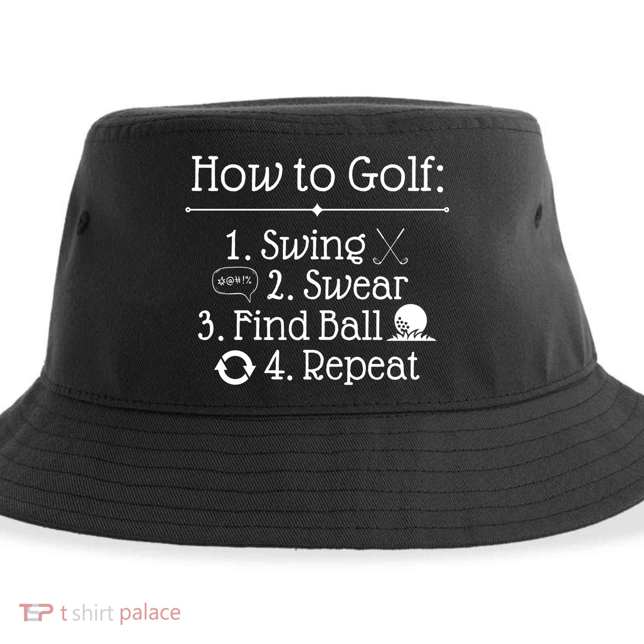 How To Golf Swing Swear Find Ball Repeat Funny Sustainable Bucket Hat