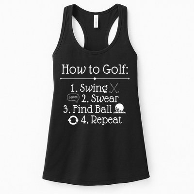 How To Golf Swing Swear Find Ball Repeat Funny Womens Tank Top