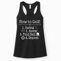 How To Golf Swing Swear Find Ball Repeat Funny Womens Tank Top