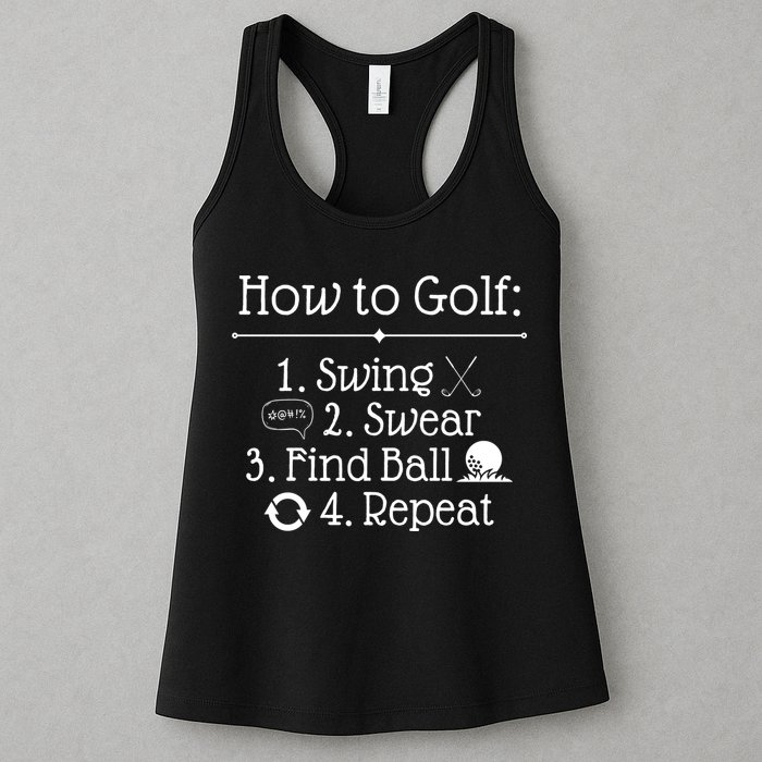 How To Golf Swing Swear Find Ball Repeat Funny Womens Tank Top