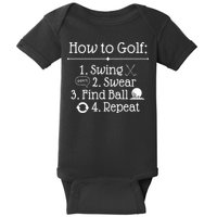 How To Golf Swing Swear Find Ball Repeat Funny Baby Bodysuit