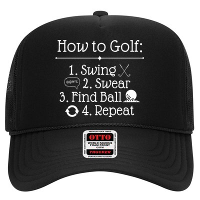 How To Golf Swing Swear Find Ball Repeat Funny Trucker Hat