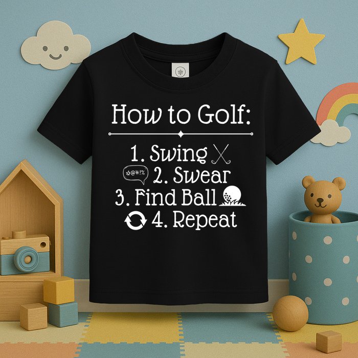 How To Golf Swing Swear Find Ball Repeat Funny Toddler T-Shirt