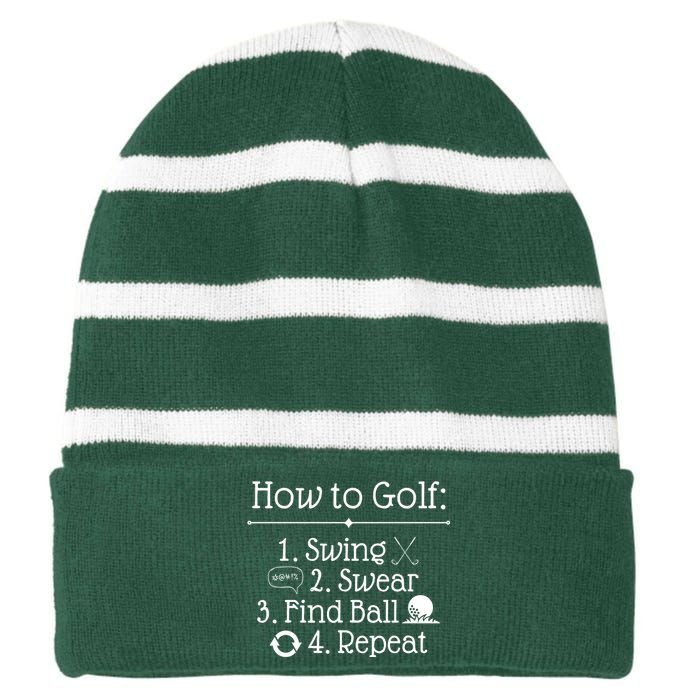 How To Golf Swing Swear Find Ball Repeat Funny Striped Beanie with Solid Band