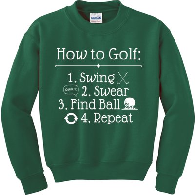 How To Golf Swing Swear Find Ball Repeat Funny Kids Sweatshirt