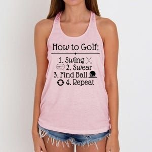 How To Golf Swing Swear Find Ball Repeat Funny Women's Knotted Racerback Tank