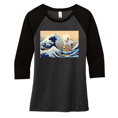 Hokusai The Great Wave Off Kanagawa Japanese Art Anime Women's Tri-Blend 3/4-Sleeve Raglan Shirt