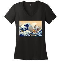 Hokusai The Great Wave Off Kanagawa Japanese Art Anime Women's V-Neck T-Shirt