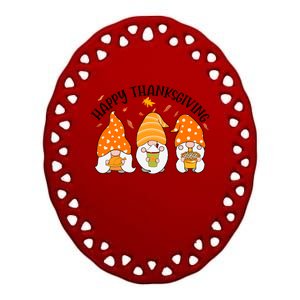 Happy Thanksgiving Gnome Festive Holiday Ceramic Oval Ornament